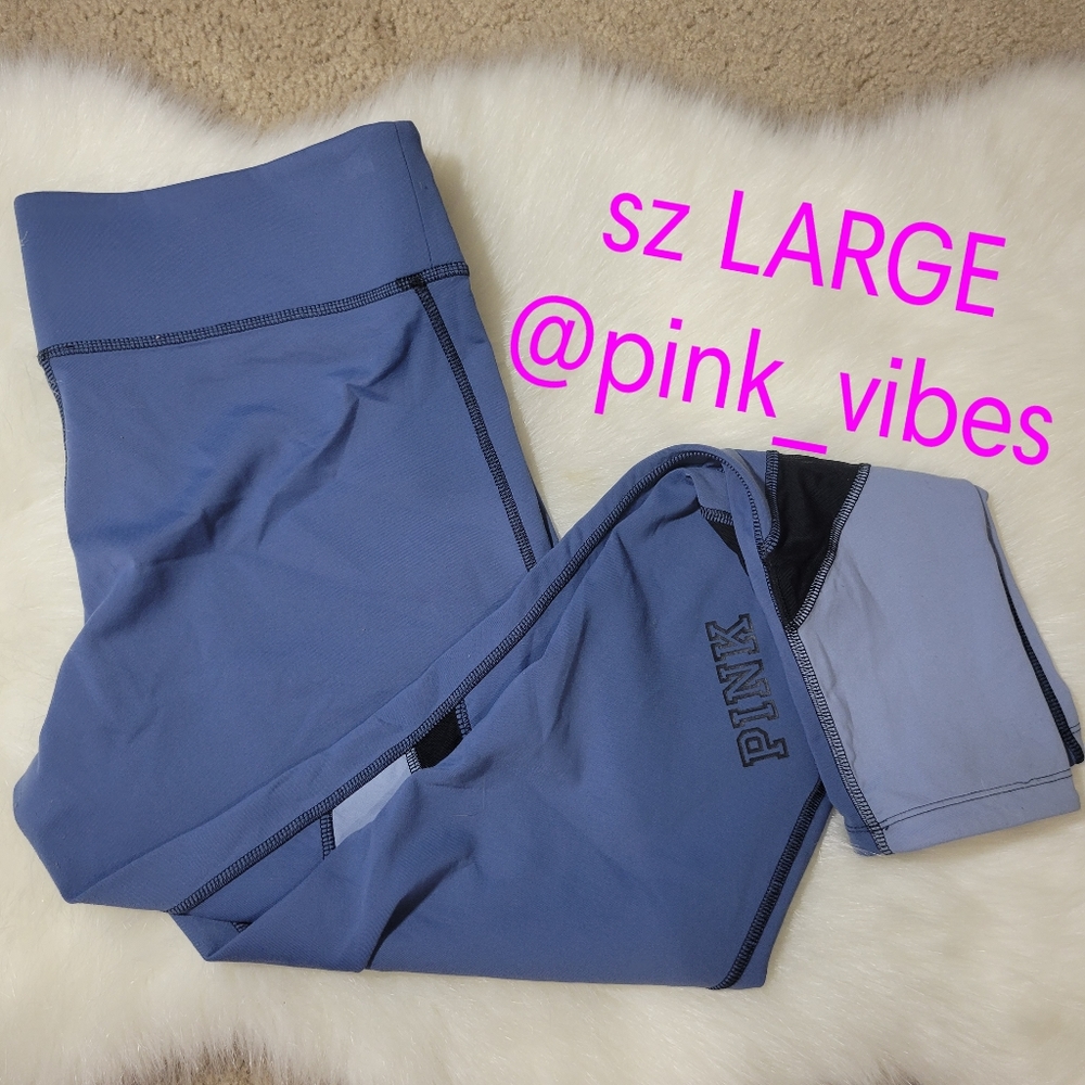 VS PINK L Blue Logo Mesh Reversible Leggings